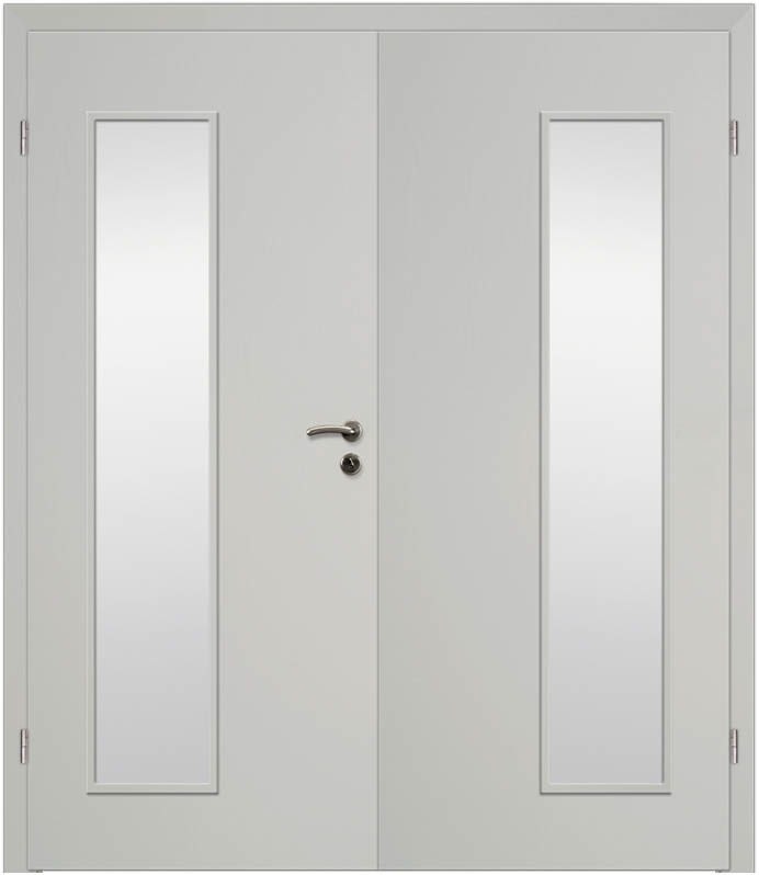 CPL Uni Grau 1555, ähnl. RAL 7035 Innentür Inkl. Zarge (Türrahmen) Doppeltüre Inkl. Glaslichte LA33