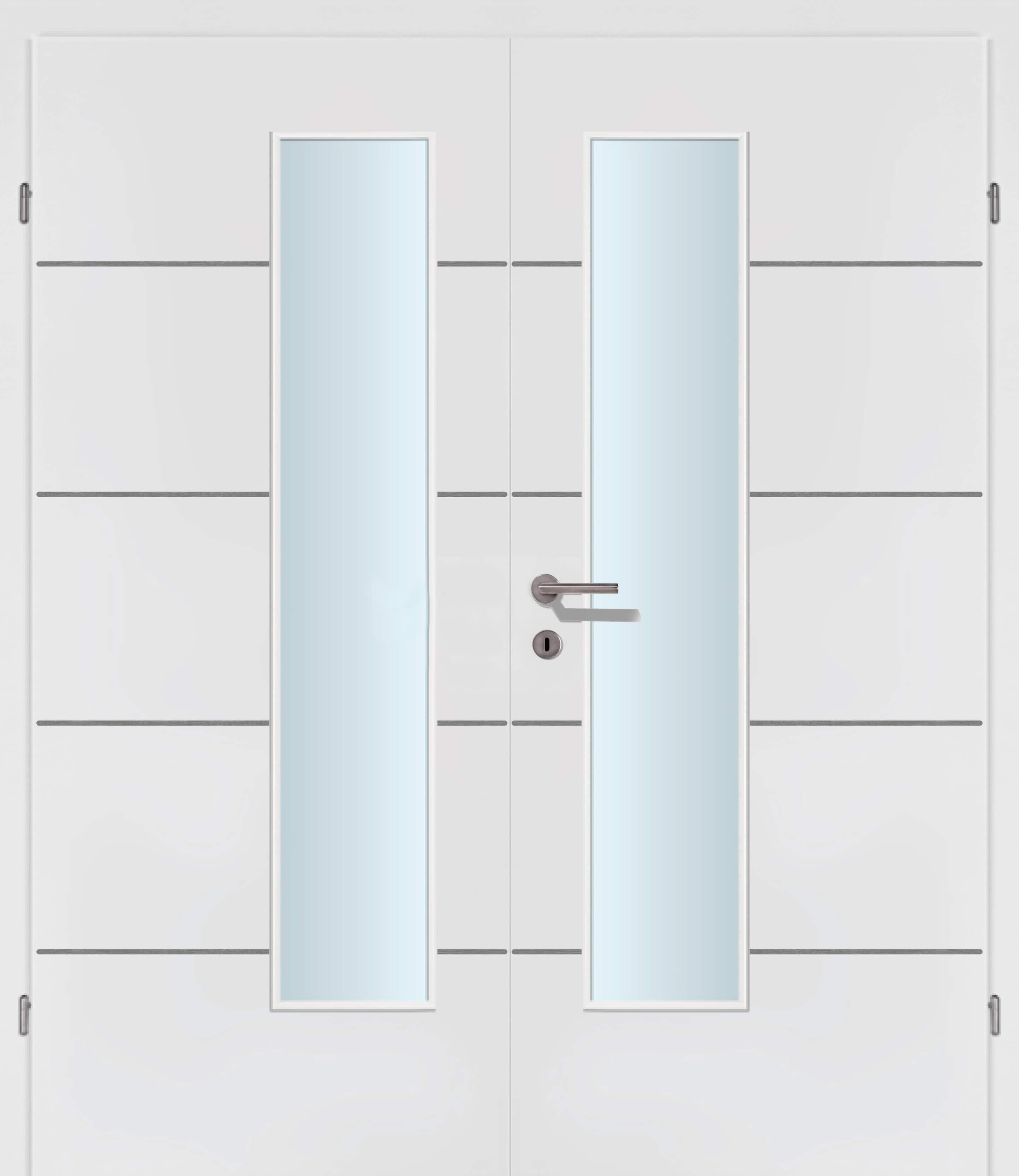 Selektion T39 Alu Effekt Lisenen weiss Innentür Inkl. Zarge (Türrahmen) Doppeltüre Inkl. Glaslichte EN Drückerseitig