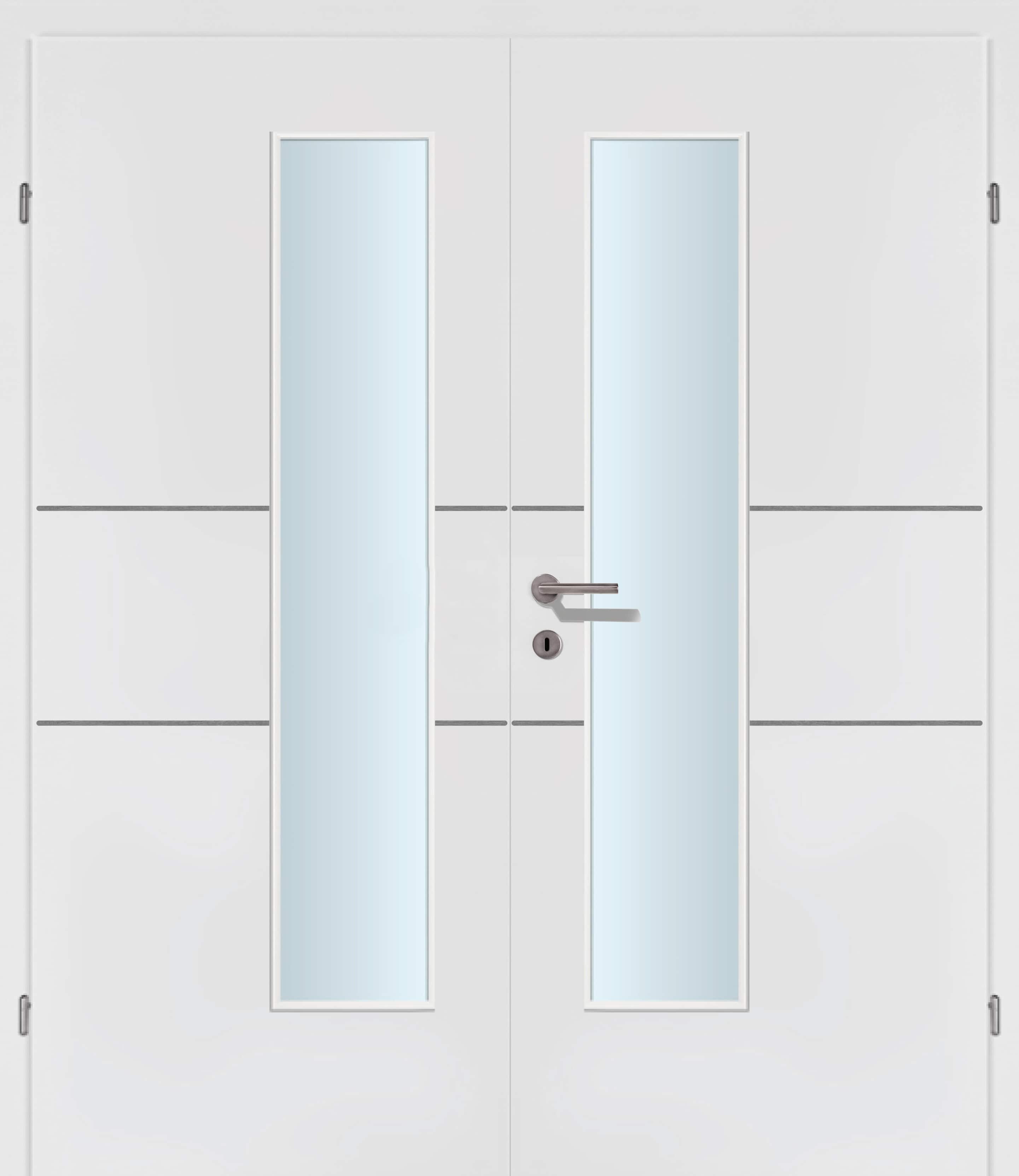 Selektion T41 Alu Effekt Lisenen weiss Innentür Inkl. Zarge (Türrahmen) Doppeltüre Inkl. Glaslichte EN Drückerseitig