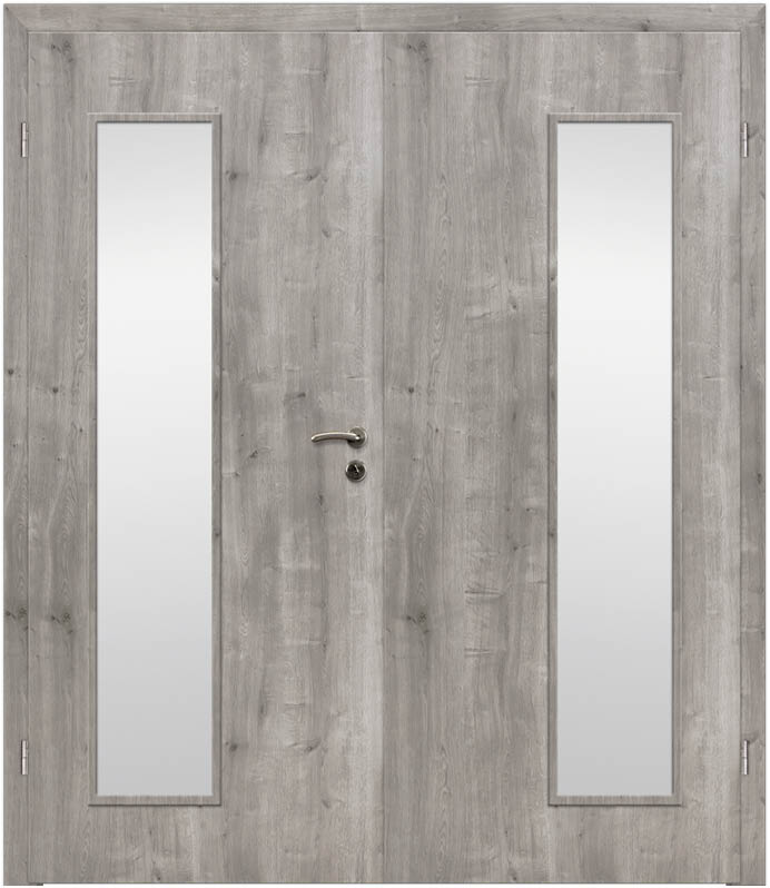 CPL Asteiche Grau Längs, strukturiert 1513 Innentür Inkl. Zarge (Türrahmen) Doppeltüre Inkl. Glaslichte LA33
