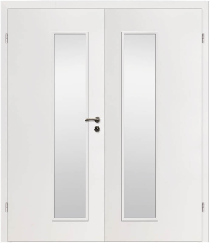 CPL Weiß Glatt 1507, ähnl. RAL 9010 Innentür Inkl. Zarge (Türrahmen) Doppeltüre Inkl. Glaslichte LA34