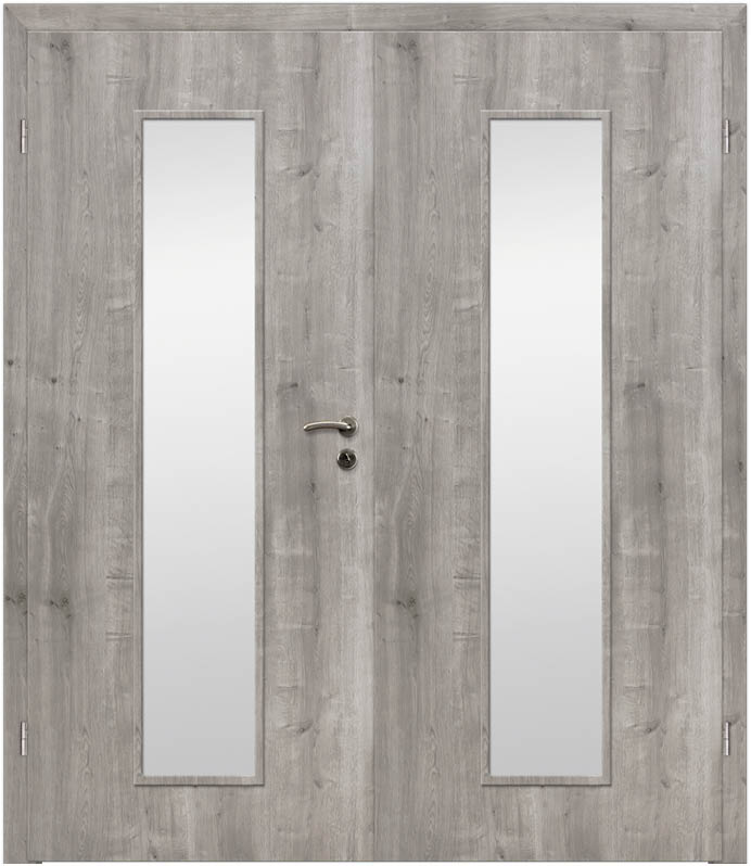 CPL Asteiche Grau Längs, strukturiert 1513 Innentür Inkl. Zarge (Türrahmen) Doppeltüre Inkl. Glaslichte LA32