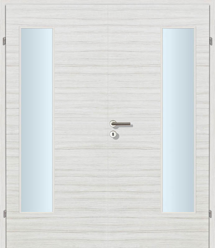 CPL Wildeiche weiss Quer, strukturiert Innentür Inkl. Zarge (Türrahmen) Doppeltüre Inkl. Glaslichte EN Bandseitig