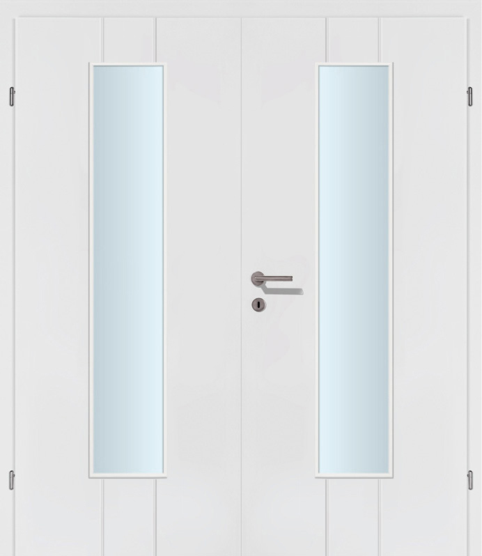 Design Line 02 Längs weiss Innentür Inkl. Zarge (Türrahmen) Doppeltüre Inkl. Glaslichte EN Mittig