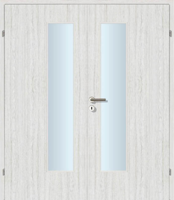 CPL Wildeiche weiss Längs, strukturiert Innentür Inkl. Zarge (Türrahmen) Doppeltüre Inkl. Glaslichte EN Drückerseitig