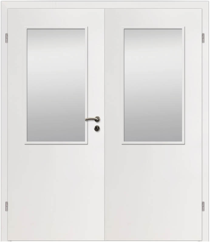 CPL Weiß Glatt 1507, ähnl. RAL 9010 Innentür Inkl. Zarge (Türrahmen) Doppeltüre Inkl. Glaslichte LA2