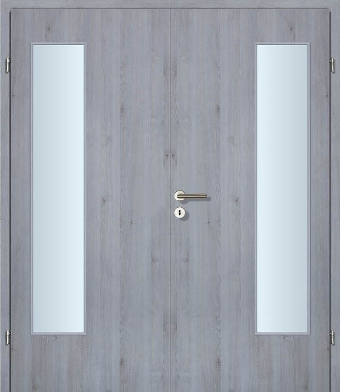 CPL Silver Grey Längs, strukturiert Innentür Inkl. Zarge (Türrahmen) Doppeltüre Inkl. Glaslichte EN Bandseitig