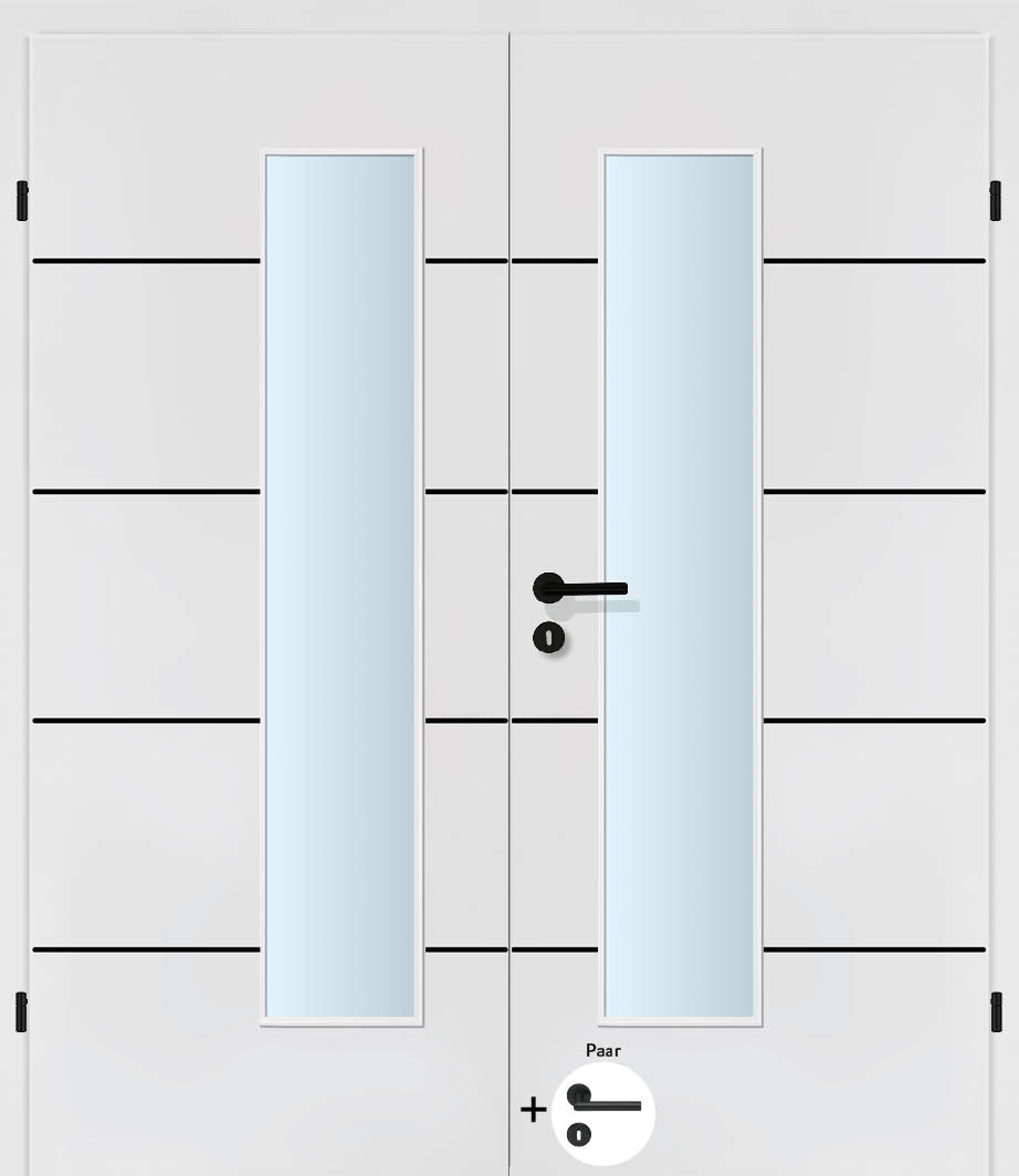 Selektion T40 Black Lisenen weiss Innentür Inkl. Zarge (Türrahmen) Doppeltüre Inkl. Glaslichte EN Drückerseitig Black Line