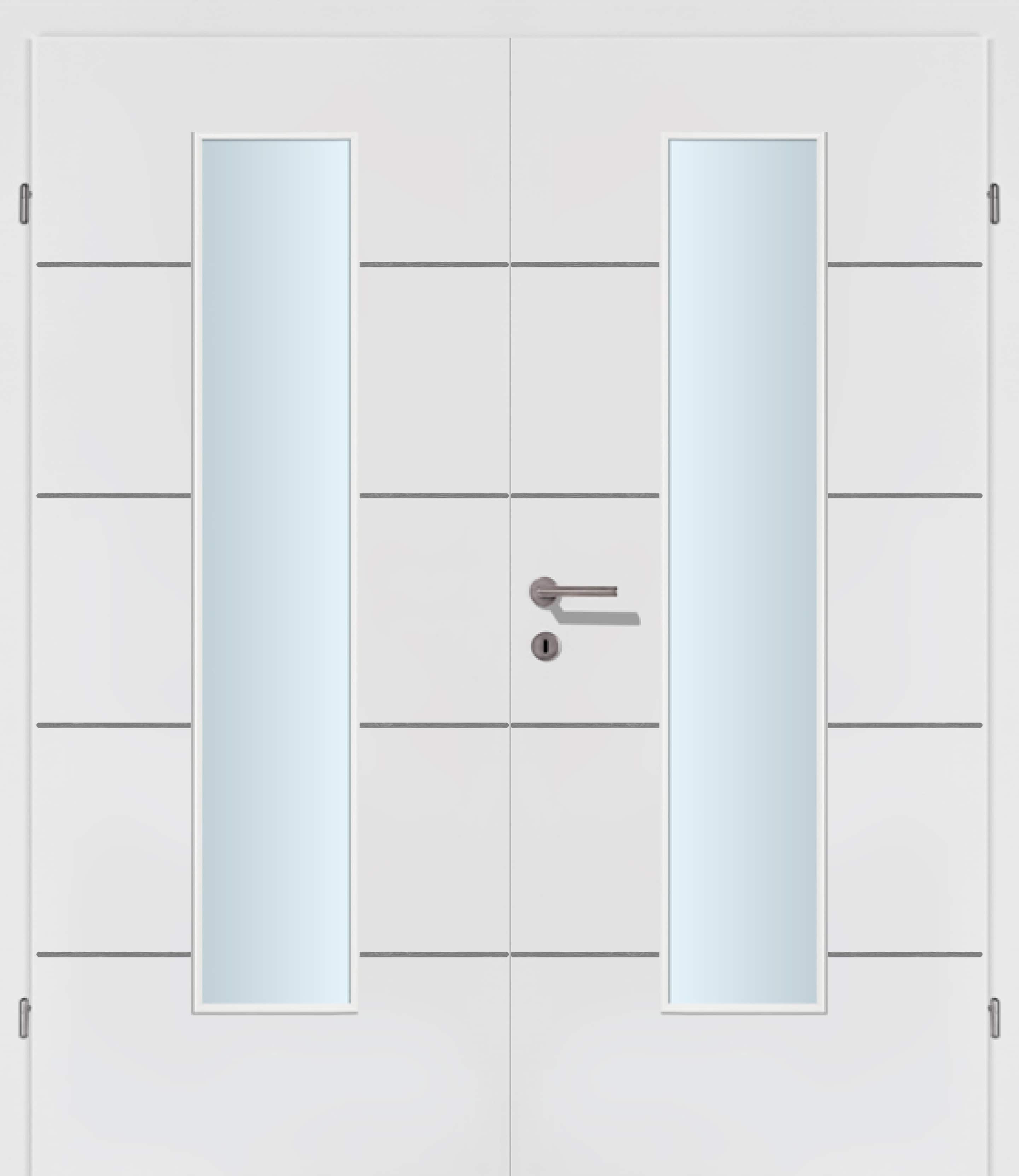 Selektion T39 Alu Effekt Lisenen weiss Innentür Inkl. Zarge (Türrahmen) Doppeltüre Inkl. Glaslichte EN Mittig