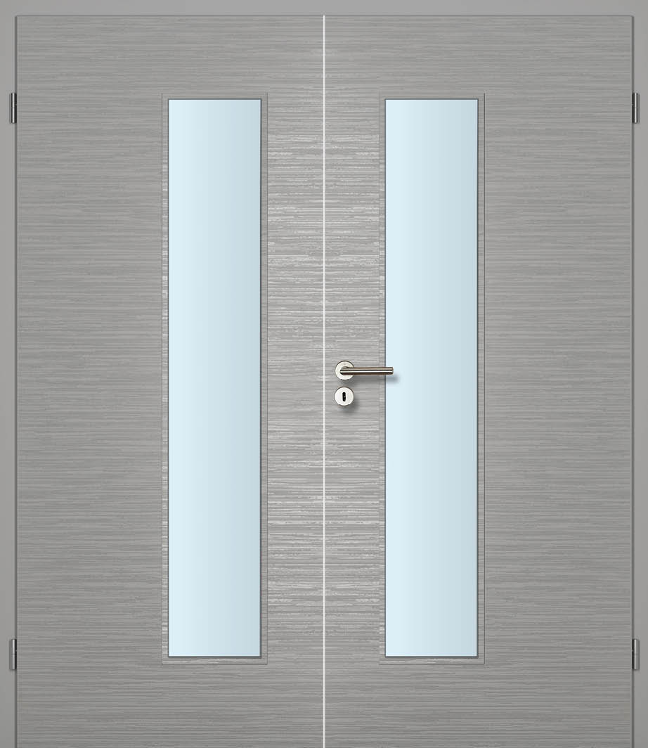 CPL Staubgrau gestreift Quer, strukturiert Innentür Inkl. Zarge (Türrahmen) Doppeltüre Inkl. Glaslichte EN Drückerseitig