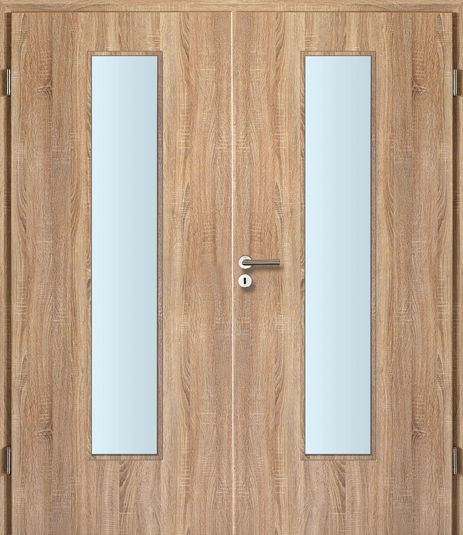 CPL Eiche Sägerau, strukturiert Innentür Inkl. Zarge (Türrahmen) Doppeltüre Inkl. Glaslichte EN Mittig
