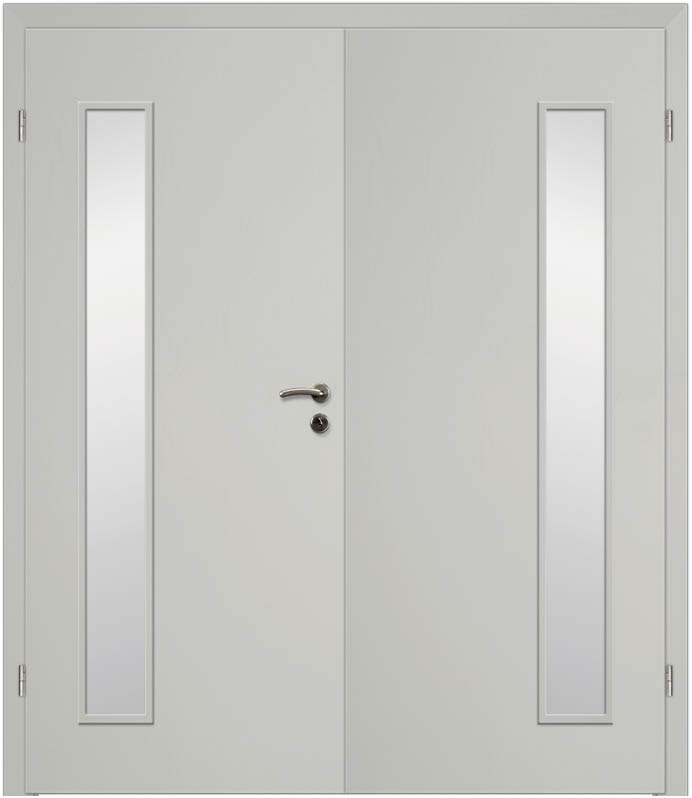 CPL Uni Grau 1555, ähnl. RAL 7035 Innentür Inkl. Zarge (Türrahmen) Doppeltüre Inkl. Glaslichte LA5