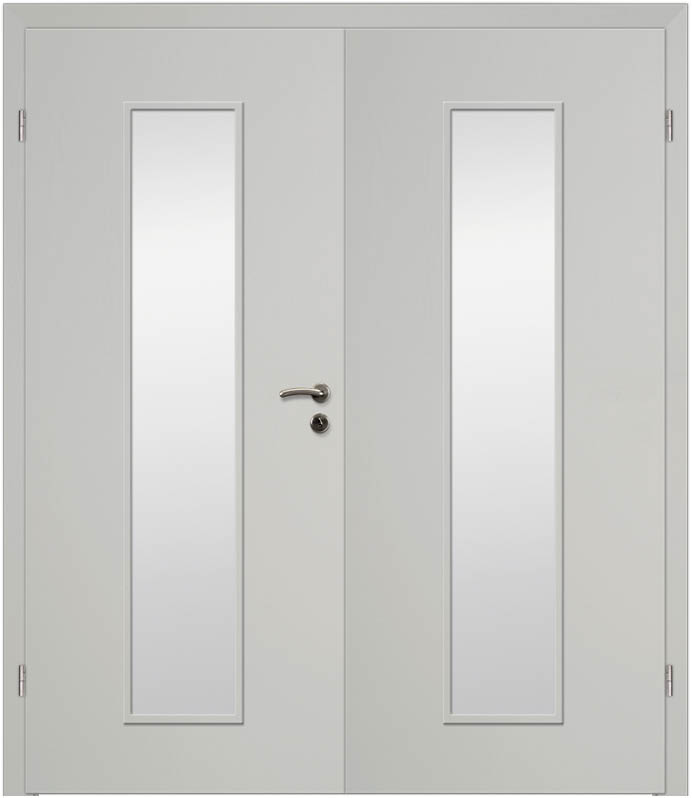 CPL Uni Grau 1555, ähnl. RAL 7035 Innentür Inkl. Zarge (Türrahmen) Doppeltüre Inkl. Glaslichte LA32