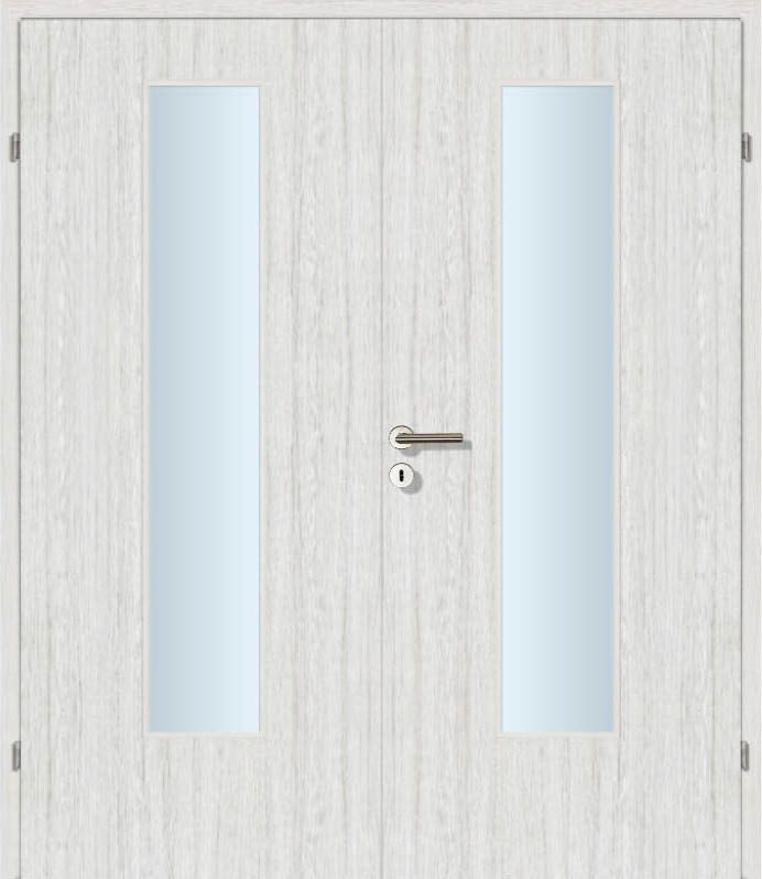 CPL Wildeiche weiss Längs, strukturiert Innentür Inkl. Zarge (Türrahmen) Doppeltüre Inkl. Glaslichte EN Mittig