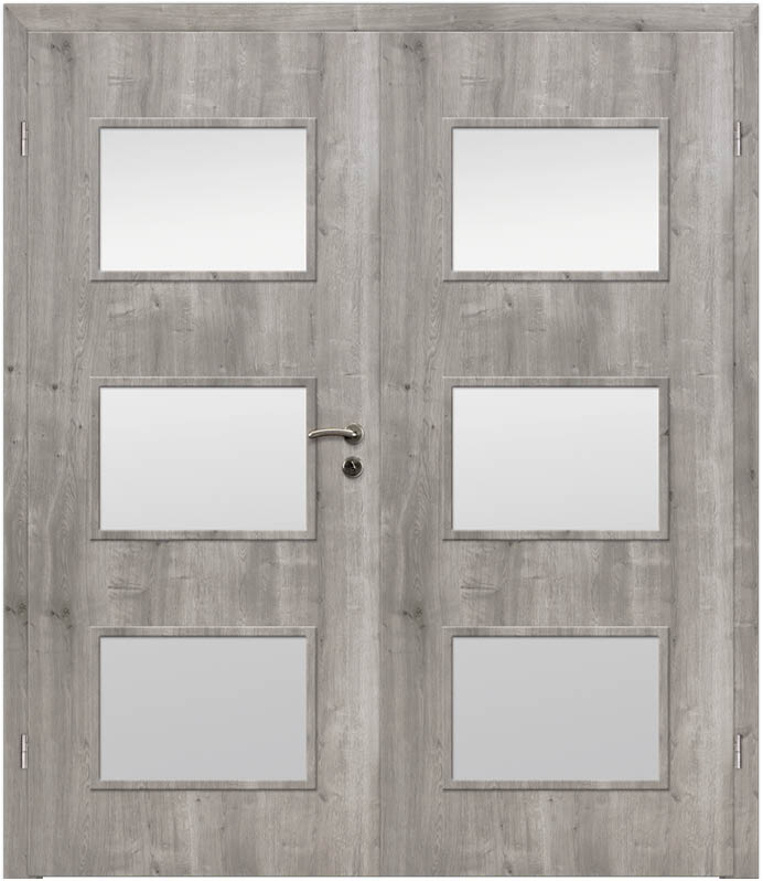 CPL Asteiche Grau Längs, strukturiert 1513 Innentür Inkl. Zarge (Türrahmen) Doppeltüre Inkl. Glaslichte LA16