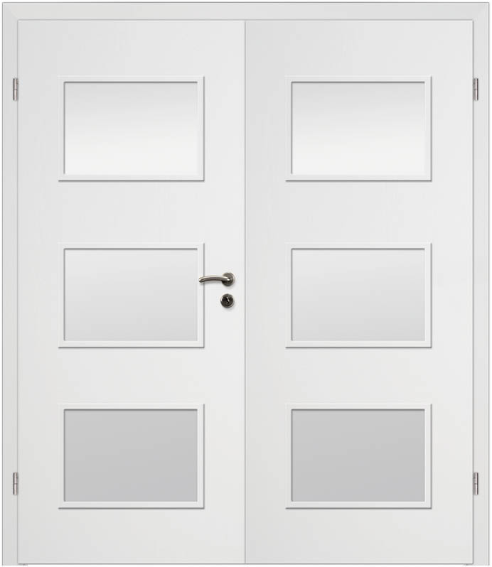 CPL Uni Weiß 1503, ähnl. RAL 9016 Innentür Inkl. Zarge (Türrahmen) Doppeltüre Inkl. Glaslichte LA16