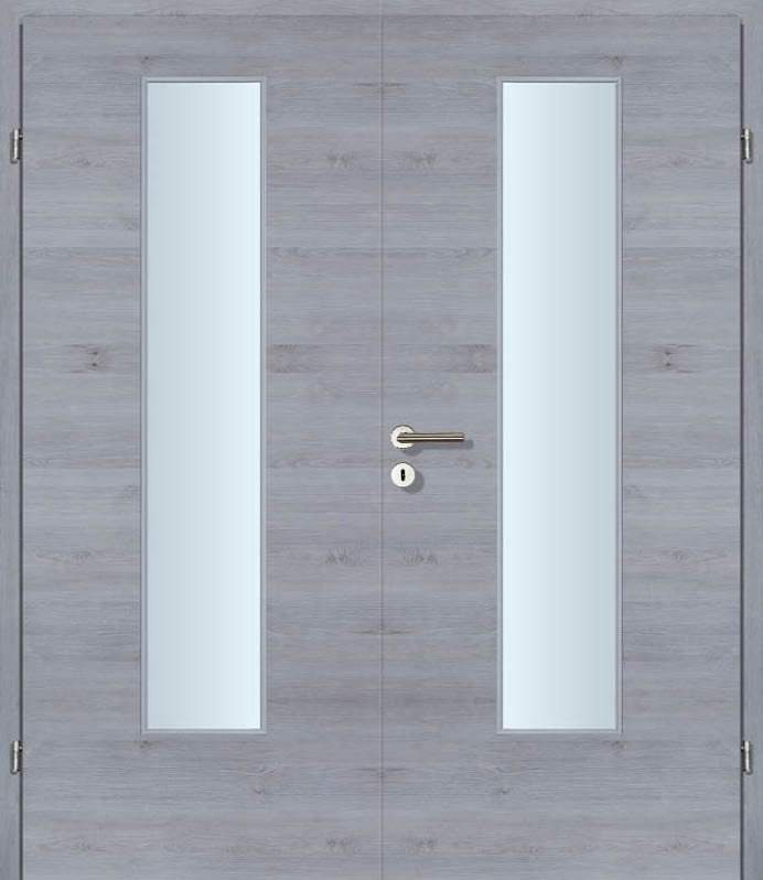 CPL Silver Grey Quer, strukturiert Innentür Inkl. Zarge (Türrahmen) Doppeltüre Inkl. Glaslichte EN Mittig