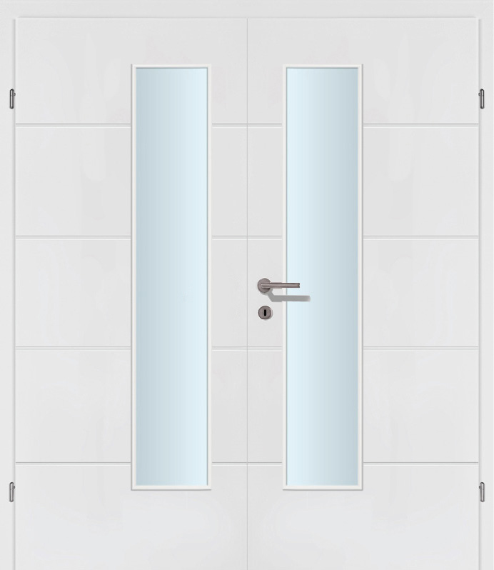 Design Line 04 weiss Innentür Inkl. Zarge (Türrahmen) Doppeltüre Inkl. Glaslichte EN Drückerseitig