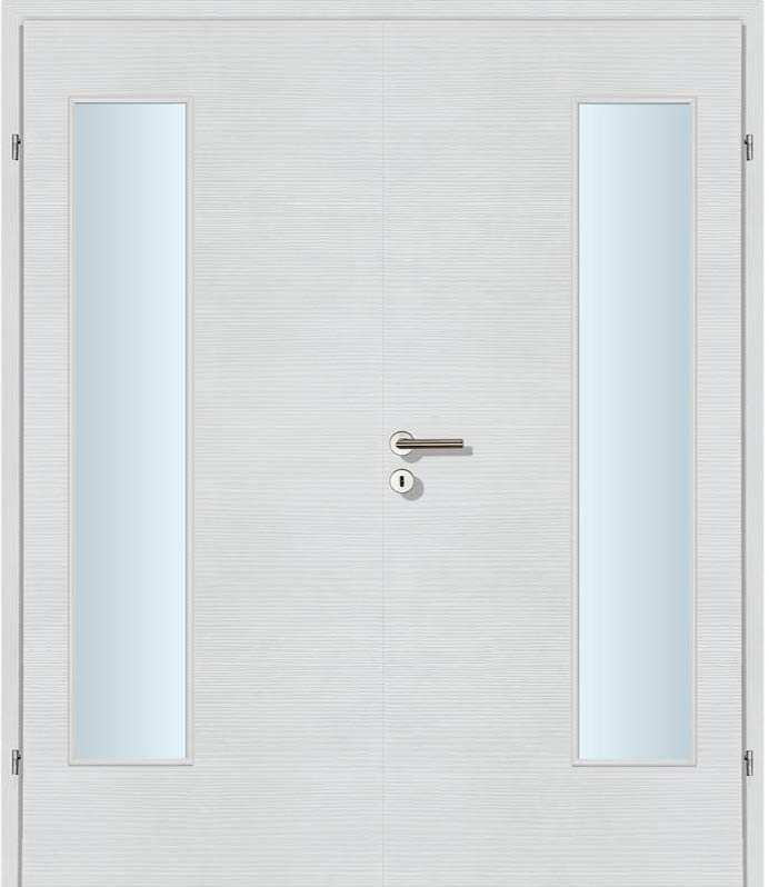CPL Schneeweiß, strukturiert Innentür Inkl. Zarge (Türrahmen) Doppeltüre Inkl. Glaslichte EN Bandseitig