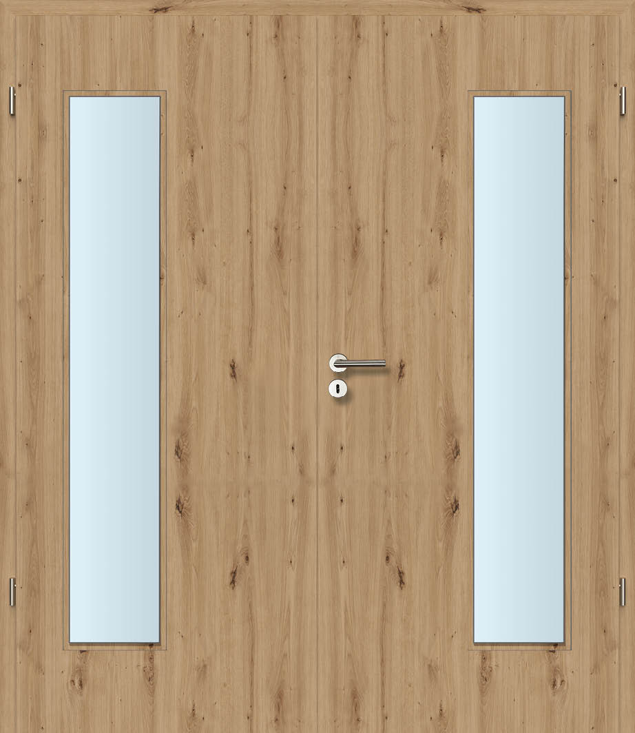 CPL Eiche Country Längs, strukturiert Innentür Inkl. Zarge (Türrahmen) Doppeltüre Inkl. Glaslichte EN Bandseitig