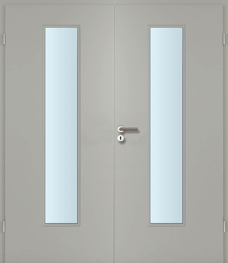 CPL Silbergrau Innentür Inkl. Zarge (Türrahmen) Doppeltüre Inkl. Glaslichte EN Mittig