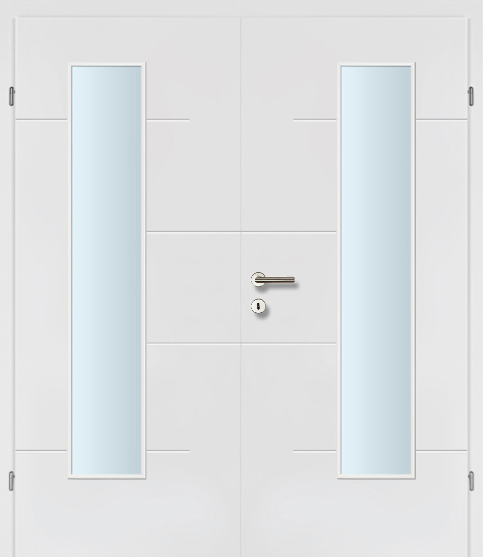 Design Line 30 weiss Innentür Inkl. Zarge (Türrahmen) Doppeltüre Inkl. Glaslichte EN Mittig