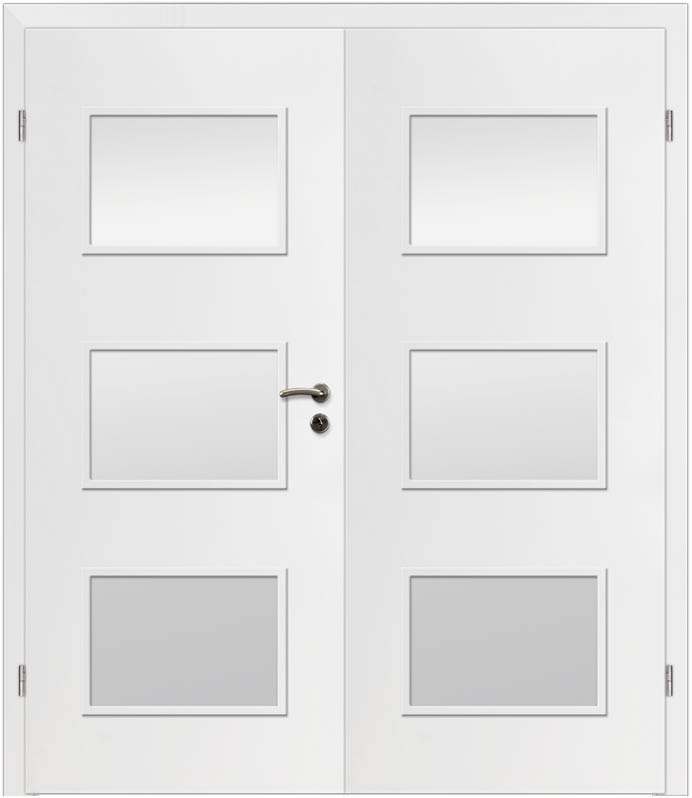 CPL Weiß Glatt 1512, ähnl. RAL 9003 Innentür Inkl. Zarge (Türrahmen) Doppeltüre Inkl. Glaslichte LA16