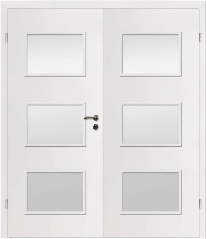 CPL Weiß Glatt 1507, ähnl. RAL 9010 Innentür Inkl. Zarge (Türrahmen) Doppeltüre Inkl. Glaslichte LA16