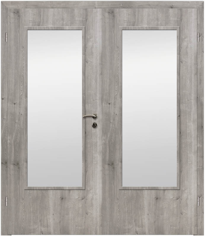 CPL Asteiche Grau Längs, strukturiert 1513 Innentür Inkl. Zarge (Türrahmen) Doppeltüre Inkl. Glaslichte LA1