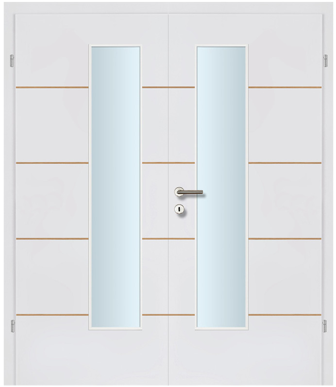 Duo 04 weiss mit Eiche Innentür Inkl. Zarge (Türrahmen) Doppeltüre Inkl. Glaslichte EN Drückerseitig