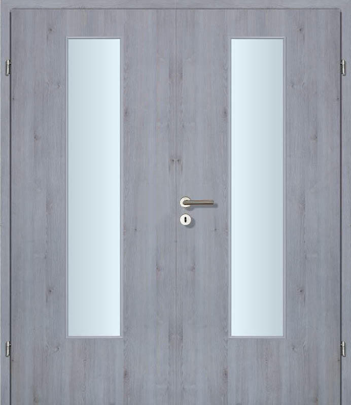 CPL Silver Grey Längs, strukturiert Innentür Inkl. Zarge (Türrahmen) Doppeltüre Inkl. Glaslichte EN Mittig