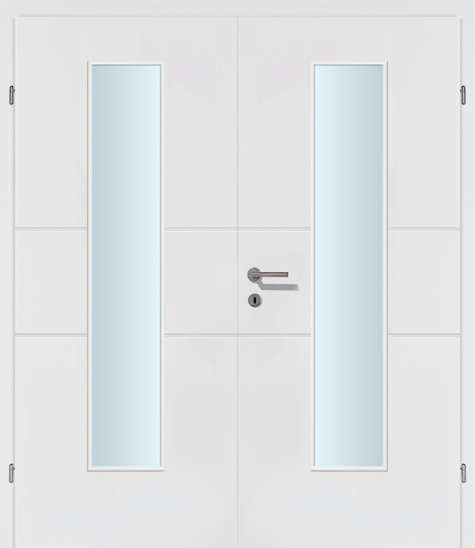 Design Line 02 Quer weiss Innentür Inkl. Zarge (Türrahmen) Doppeltüre Inkl. Glaslichte EN Mittig