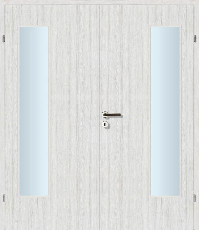 CPL Wildeiche weiss Längs, strukturiert Innentür Inkl. Zarge (Türrahmen) Doppeltüre Inkl. Glaslichte EN Bandseitig