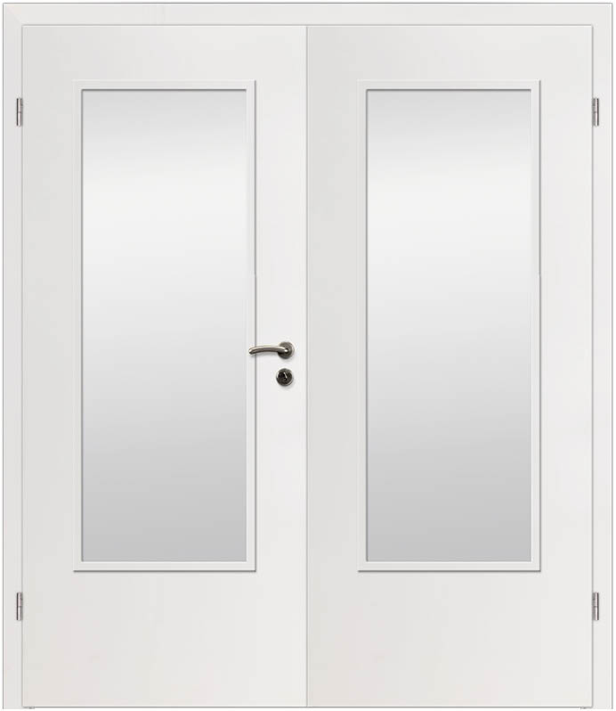 CPL Weiß Glatt 1507, ähnl. RAL 9010 Innentür Inkl. Zarge (Türrahmen) Doppeltüre Inkl. Glaslichte LA1