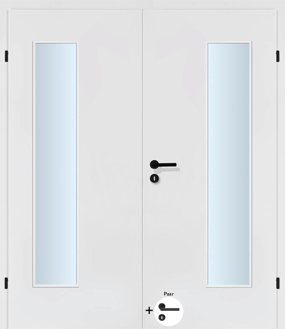 Selektion weiss Innentür Inkl. Zarge (Türrahmen) Doppeltüre Inkl. Glaslichte EN Bandseitig Black Line