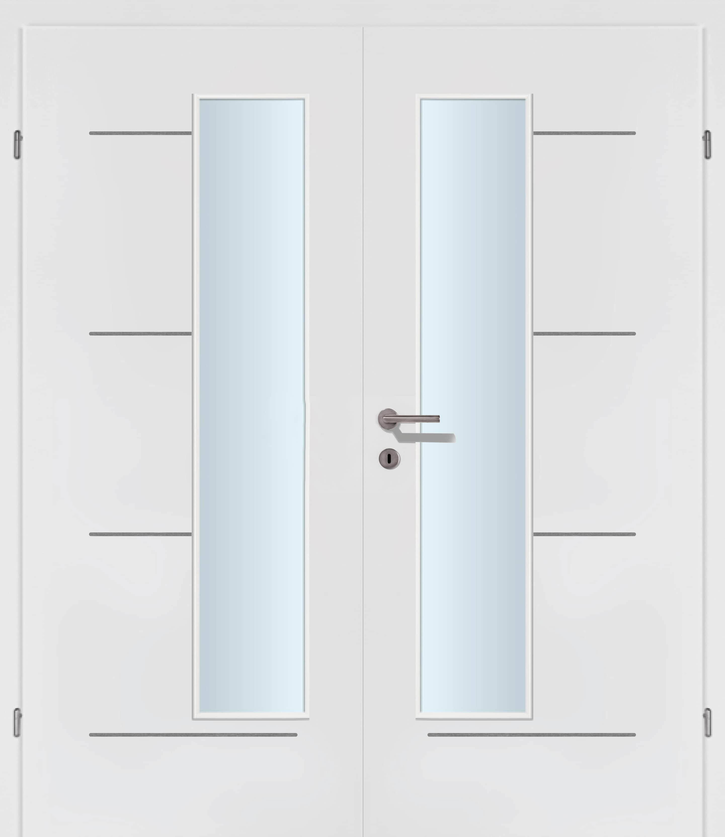 Selektion T49 Alu Effekt Lisenen weiss Innentür Inkl. Zarge (Türrahmen) Doppeltüre Inkl. Glaslichte EN Drückerseitig