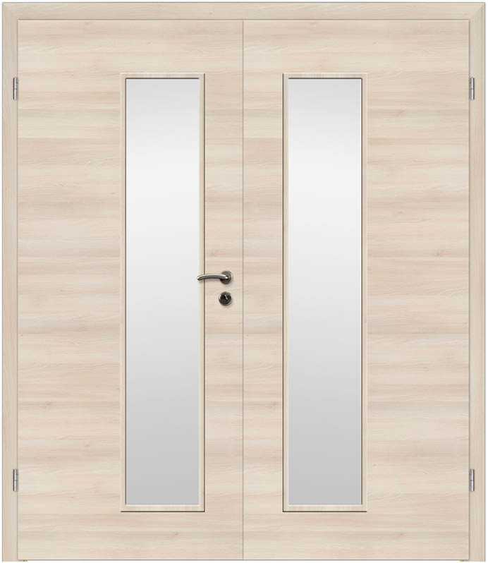 CPL Akazie weiß Quer, strukturiert 1525 Innentür Inkl. Zarge (Türrahmen) Doppeltüre Inkl. Glaslichte LA34