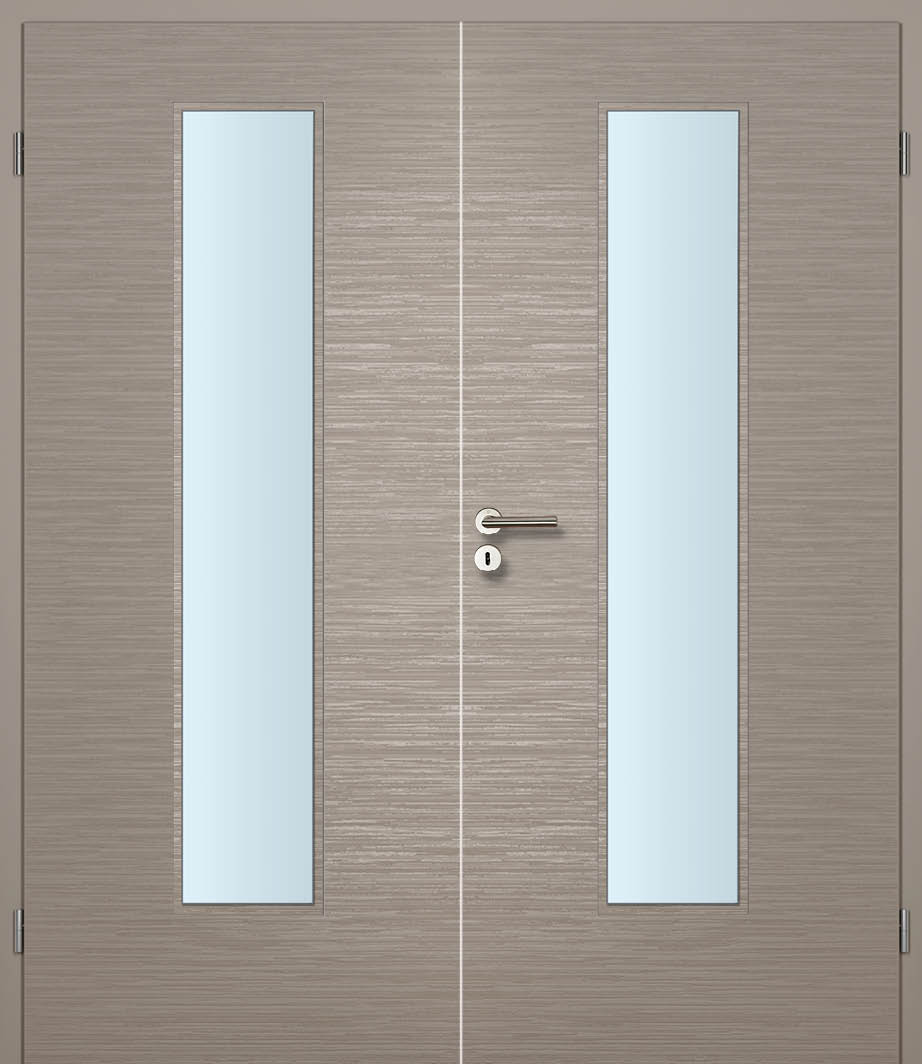 CPL Taupe gestreift Quer, strukturiert Innentür Inkl. Zarge (Türrahmen) Doppeltüre Inkl. Glaslichte EN Mittig