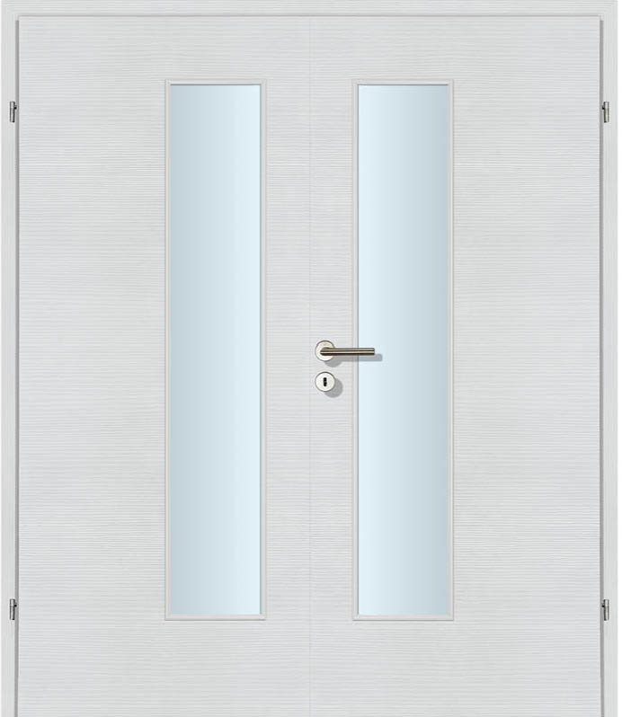 CPL Schneeweiß, strukturiert Innentür Inkl. Zarge (Türrahmen) Doppeltüre Inkl. Glaslichte EN Drückerseitig