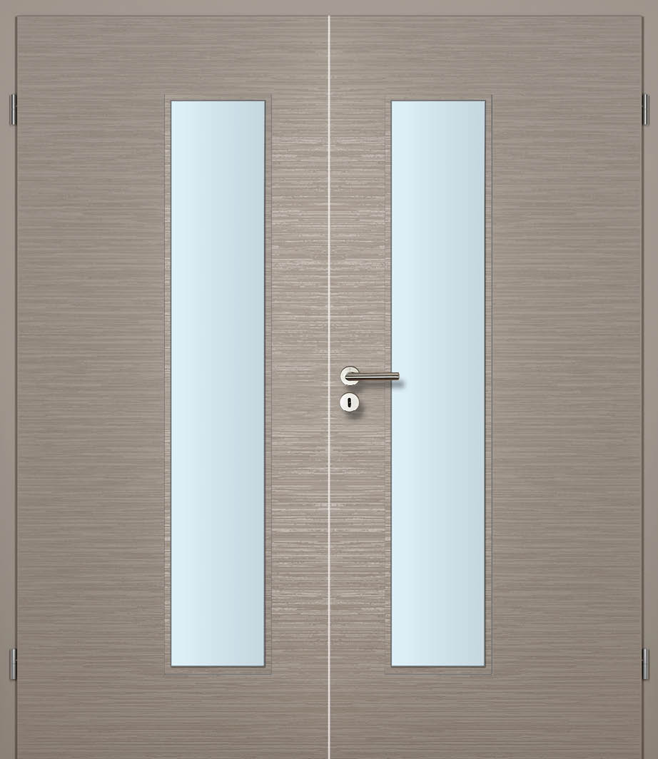 CPL Taupe gestreift Quer, strukturiert Innentür Inkl. Zarge (Türrahmen) Doppeltüre Inkl. Glaslichte EN Drückerseitig