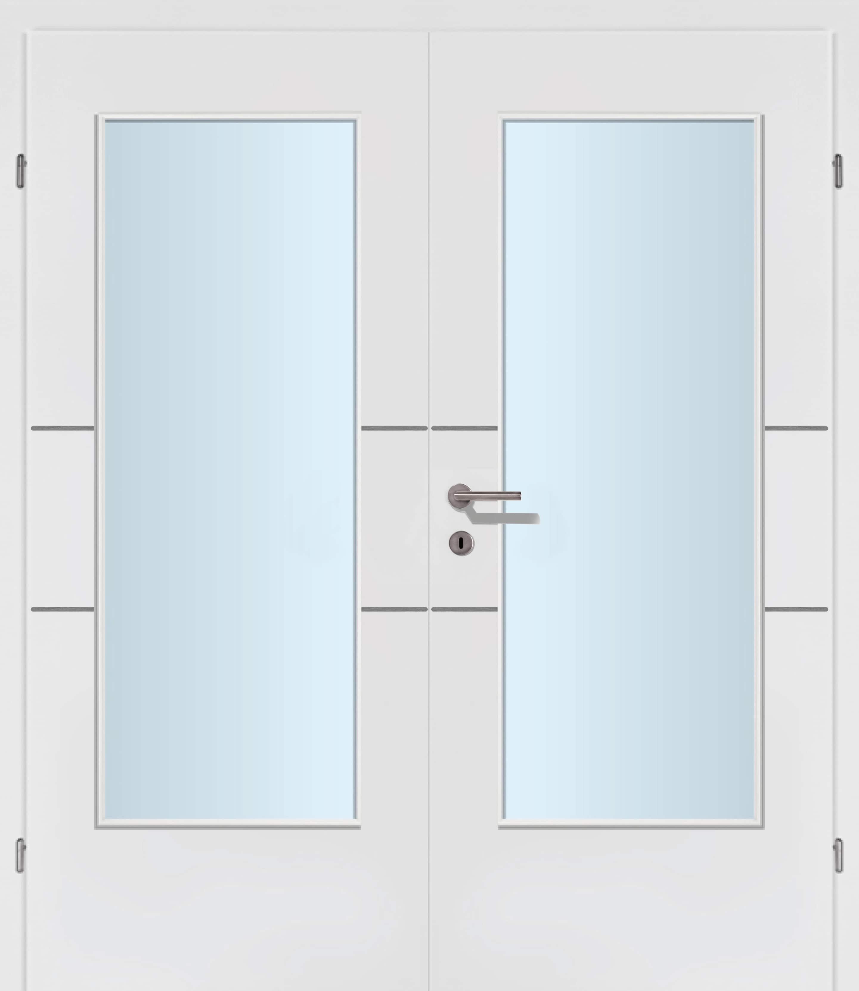 Selektion T41 Alu Effekt Lisenen weiss Innentür Inkl. Zarge (Türrahmen) Doppeltüre Inkl. Glaslichte C