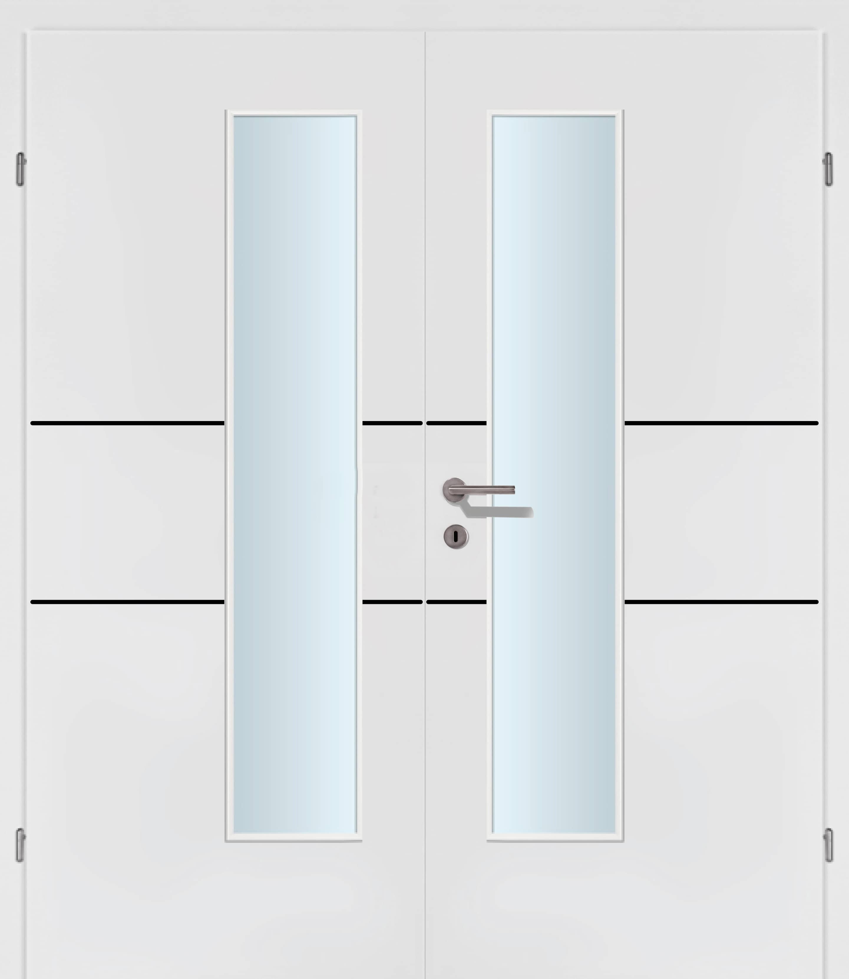 Selektion T42 Black Lisenen weiss Innentür Inkl. Zarge (Türrahmen) Doppeltüre Inkl. Glaslichte EN Drückerseitig