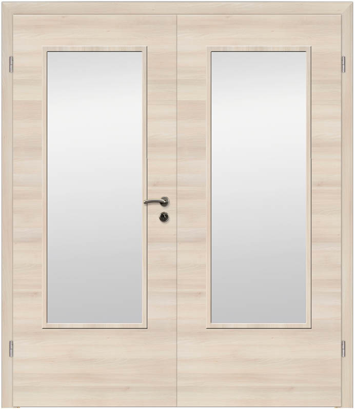 CPL Akazie weiß Quer, strukturiert 1525 Innentür Inkl. Zarge (Türrahmen) Doppeltüre Inkl. Glaslichte LA1