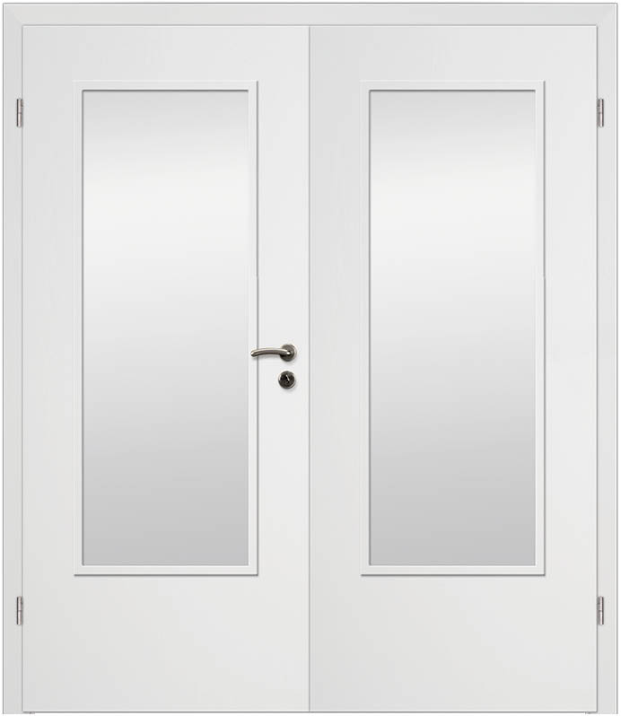 CPL Uni Weiß 1503, ähnl. RAL 9016 Innentür Inkl. Zarge (Türrahmen) Doppeltüre Inkl. Glaslichte LA1