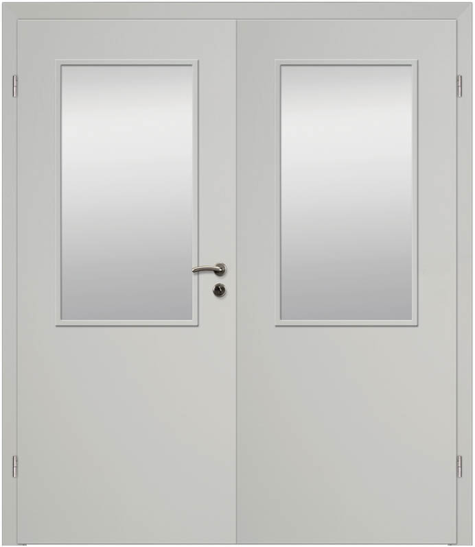 CPL Uni Grau 1555, ähnl. RAL 7035 Innentür Inkl. Zarge (Türrahmen) Doppeltüre Inkl. Glaslichte LA2