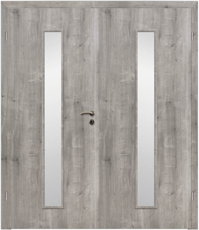 CPL Asteiche Grau Längs, strukturiert 1513 Innentür Inkl. Zarge (Türrahmen) Doppeltüre Inkl. Glaslichte LA4
