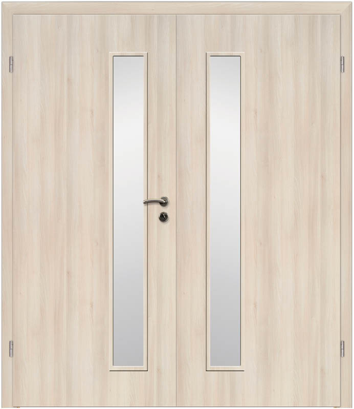CPL Akazie weiß Längs, strukturiert 1524 Innentür Inkl. Zarge (Türrahmen) Doppeltüre Inkl. Glaslichte LA3
