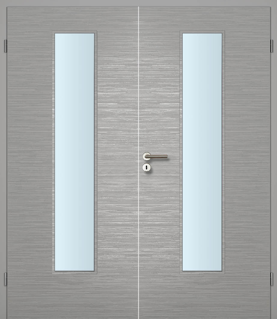 CPL Staubgrau gestreift Quer, strukturiert Innentür Inkl. Zarge (Türrahmen) Doppeltüre Inkl. Glaslichte EN Mittig