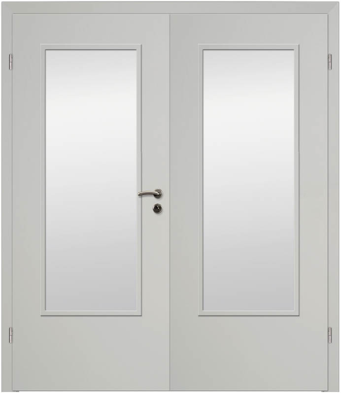 CPL Uni Grau 1555, ähnl. RAL 7035 Innentür Inkl. Zarge (Türrahmen) Doppeltüre Inkl. Glaslichte LA1