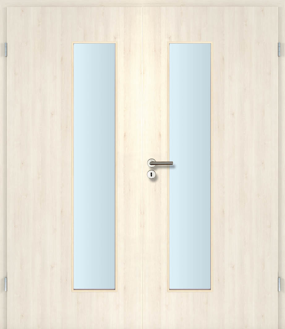 CPL Sandgrey Längs, strukturiert Innentür Inkl. Zarge (Türrahmen) Doppeltüre Inkl. Glaslichte EN Drückerseitig